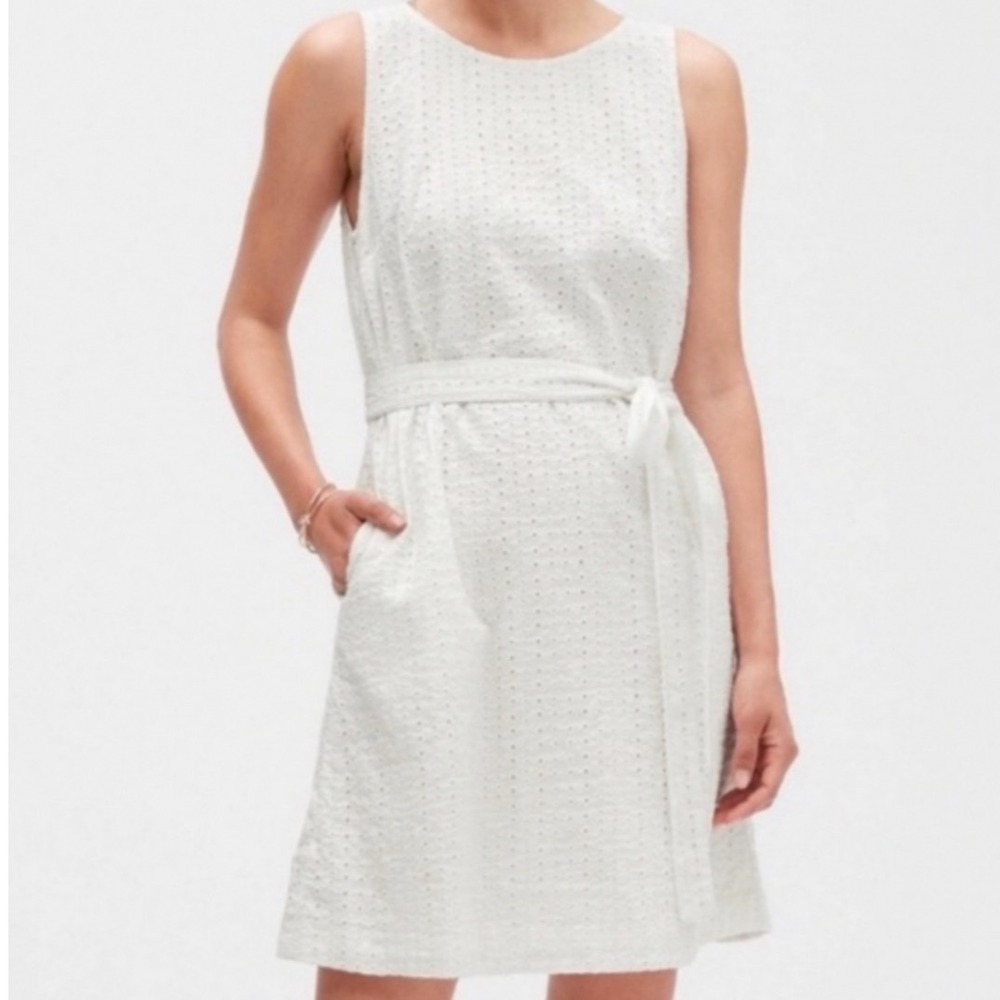 NWT Banana Republic White Eyelet Mini Dress W/ Pockets Womens 0